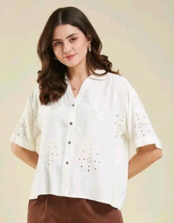 Women's Classy Fashionable White Shirt | Stylish Printed Casual Formal Plus Size Shirt