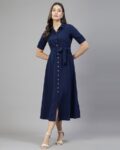 Women Regular Fit A-Line Dress with Collar Neck