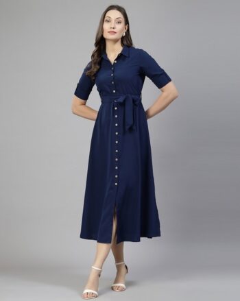 Women Regular Fit A-Line Dress with Collar Neck