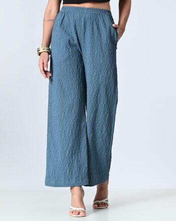 Women Straight Fit Flat-Front Palazzos with Elasticated Waistband