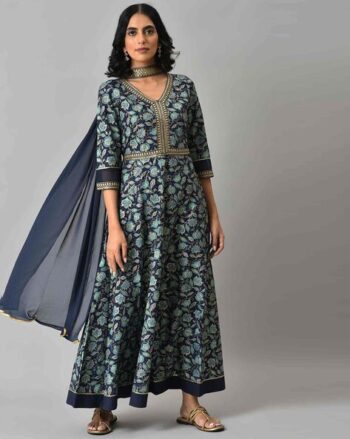 Women Floral Print A-Line Kurta with Dupatta