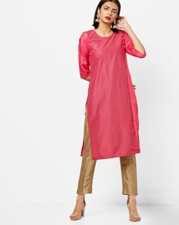 Self-Design Panelled Straight Kurta