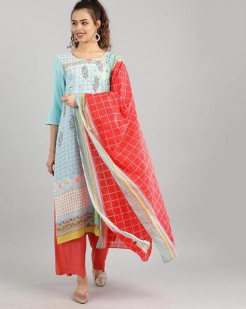 Checked Dupatta with Contrast Border