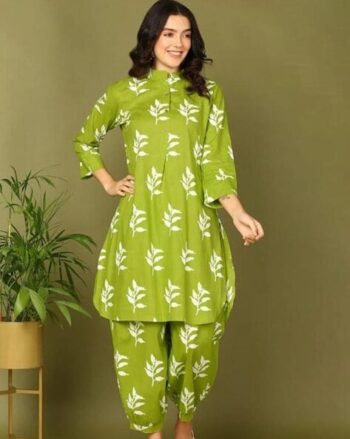 Women Leaf Print Straight Kurta & Salwars Set