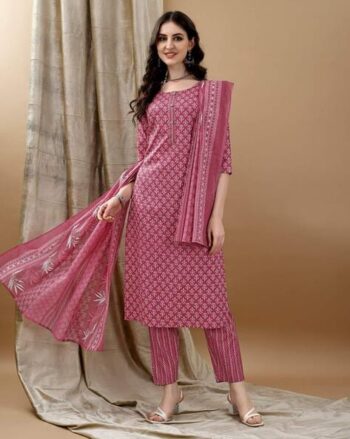 Floral Print Straight Kurta with Pants & Dupatta