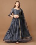 Women Striped Lehenga Choli Set with Dupatta