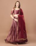 Women Striped Flared Lehenga & Choli with Dupatta