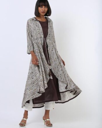 Straight Kurta with Printed Shrug