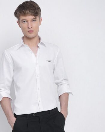 Men Slim Fit Shirt with Typographic Print