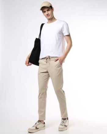 Men Slim Fit Flat-Front Trousers