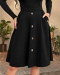 Women Flared Skirt with Button Accent