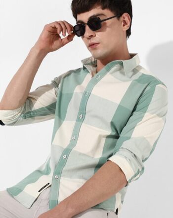 Checked Shirt with Spread Collar