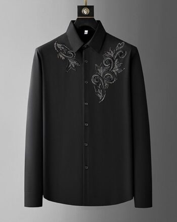 Men Embellished Regular Fit Shirt with Spread Collar