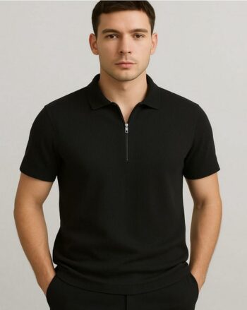 Men Ribbed Regular Fit Polo T-Shirt