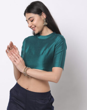 Round-Neck Zip-Back Blouse