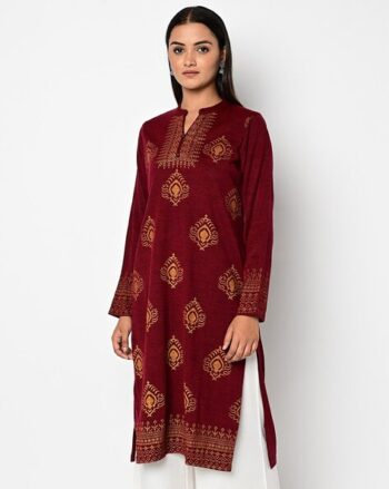 Acrylic Intarsia-Knit Straight Winter Kurta
