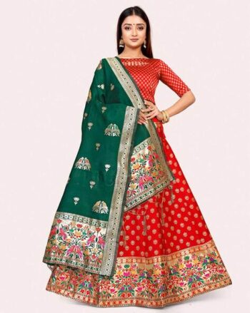 Woven A-Line Lehenga Choli Set with Dupatta