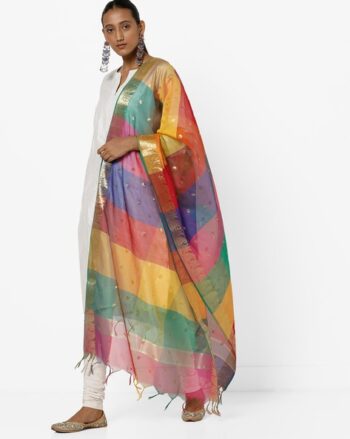Checked Dupatta with Woven Motifs