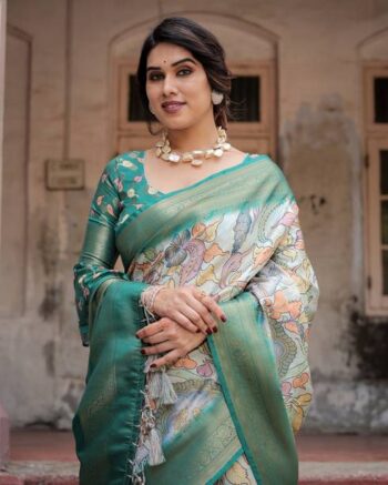 Digital Print Banarasi Pure Silk Saree
