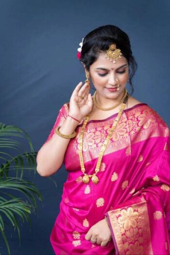 Woven, Self Design Kanjivaram Silk Blend, Pure Silk Sar...
