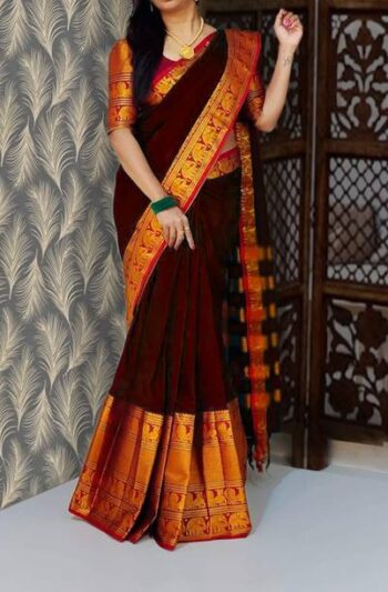 Striped Kanjivaram Cotton Silk, Tissue Saree