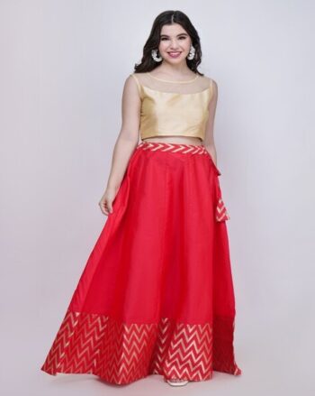 Women Chevron Woven Flared Lehenga Choli Set