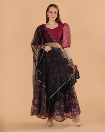 Women Floral Print Flared Lehenga Choli with Dupatta