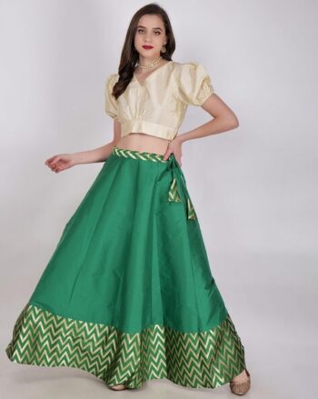 Women Chevron Woven Flared Lehenga & Choli Set