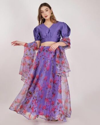 Women Floral Print Flared Lehenga & Choli with Dupatta