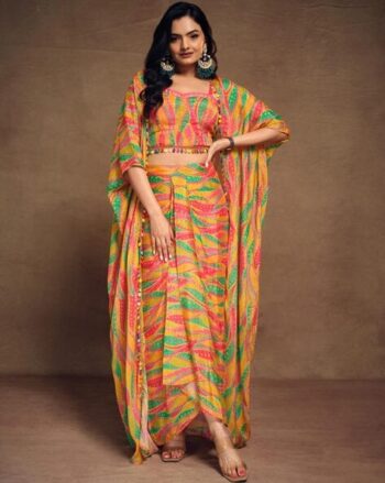 Printed Top with Skirt & Shrug Sets