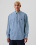Men Long Sleeve Denim Shirt with Embroided Logo