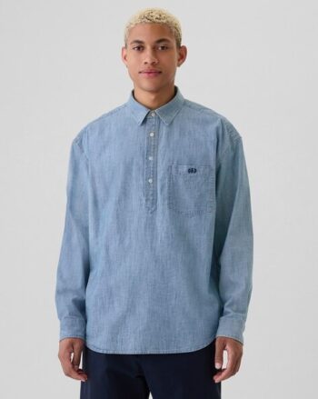Men Long Sleeve Denim Shirt with Embroided Logo