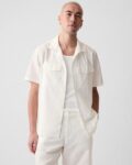 Men Solid Linen Shirt with Patch Pockets