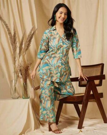 Women Leaf Print Shirt & Palazzo Set