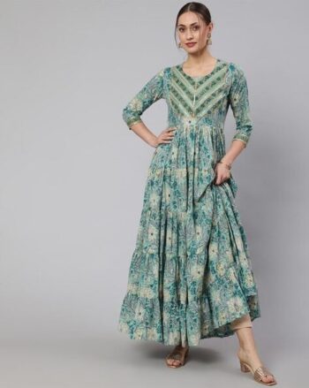 Sanganeri Block-Print Anarkali Kurta