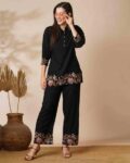 Women Floral Embroidered Top & Mid-Rise Pants Fusion Co-Ord Set