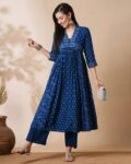 Women All-Over Floral Printed Pleated & Panelled A-Line Nyra Cut Workwear Kurta with Straight Pants