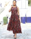 Printed Rayon Calf-Length Asymmetrical Sleeveless Round-Neck Co-ord Set