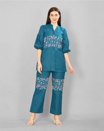 Women Floral Embroidered Top & Pants Set