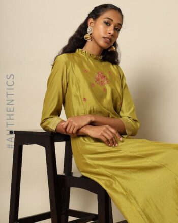 Embroidered Pure Silk Chanderi Kalidar Kurta