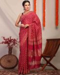 Hand Block Print Bhagalpuri Cotton Silk Saree with Blouse