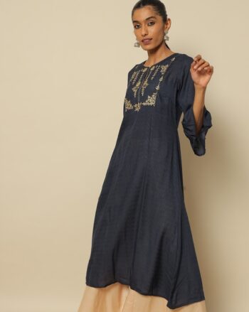 Modal A-line Dobby Kurta with Zari Embroiderey