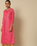 Dori Embroidered Foil Print Kota Chanderi Straight Kurta