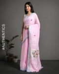 Handloom Hand Embroidered Linen Saree