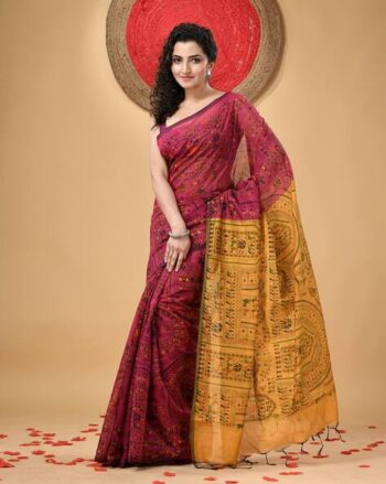 Printed Cotton Silk Handloom Saree with Contrast Border