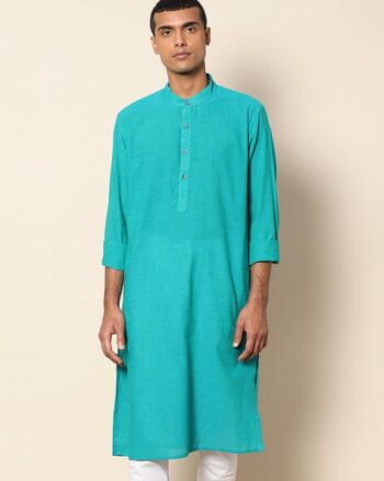 Pure Silk Viscose Long Kurta with Band Collar