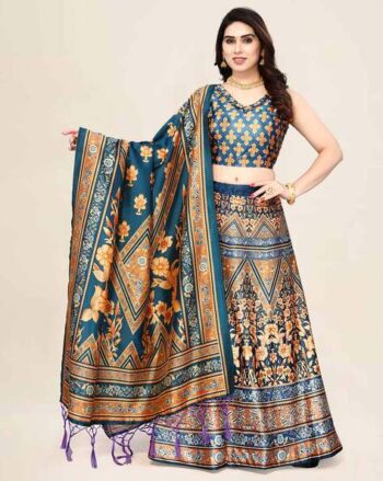Printed Flared Lehenga Choli Set with Dupatta