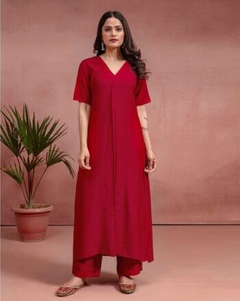 Women 2-Piece V-Neck Kurta & Palazzos Set