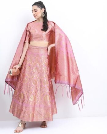 Women Floral Woven Flared Lehenga Choli Set with Dupatta