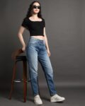 Women Mid-Wash Relaxed Tapered Fit Jeans